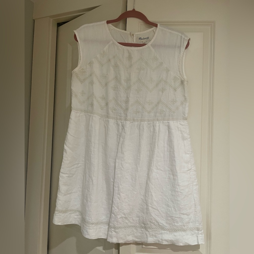 Madewell White and Cream Embroidered Dress S